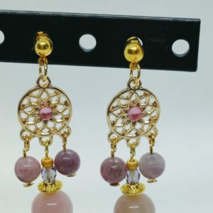 Boucles d’oreilles quartz rose de Madagascar et Lépidolite