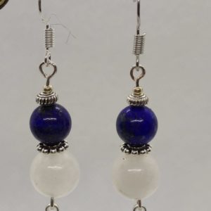 Boucles d’oreilles Jade blanche et lapis lazuli