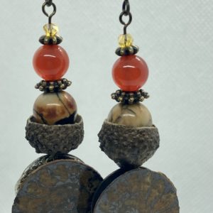 Boucles d’oreilles nautilus, cornaline, jaspe picasso
