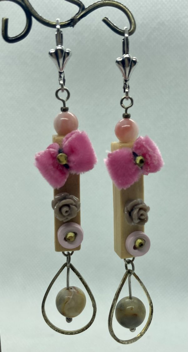 Boucles d'oreilles agate crazy et opale rose