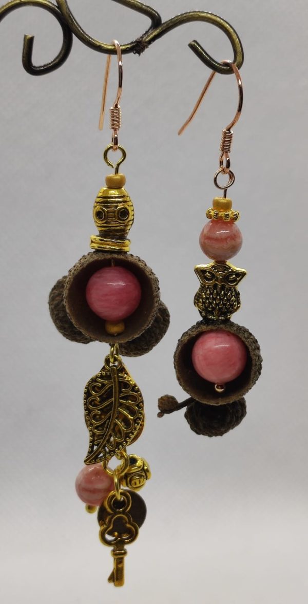 Boucles d'oreilles quartz rose et rhodochrosite