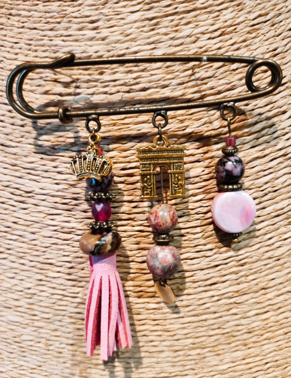 Broche rhodonite et jaspe léopard