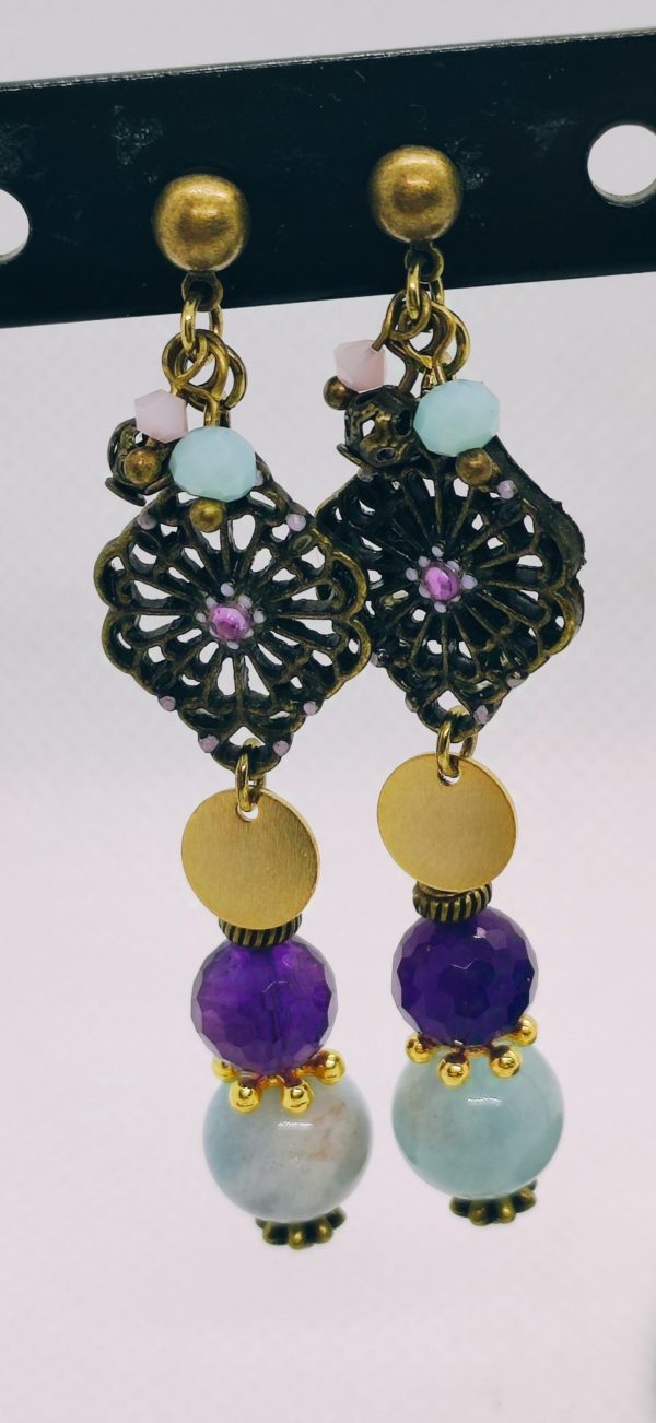 Boucle d’oreilles avec Améthyste et Aigue marine