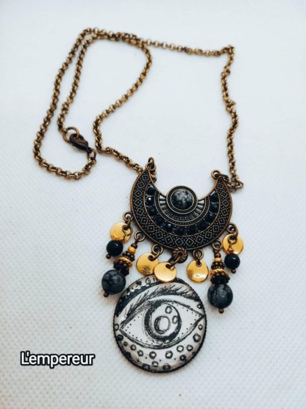 Collier  L’empereur  avec Obsidienne et Tourmaline