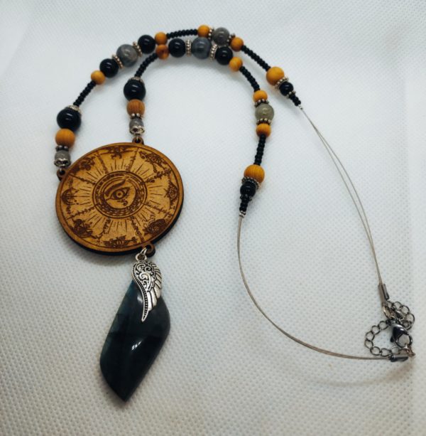 Collier labradorite et tourmaline