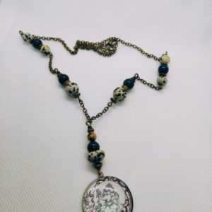 Collier le renouveau Jaspe dalmatien et Œil de faucon