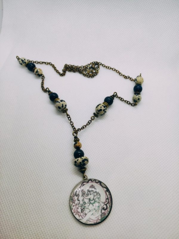 Collier le renouveau Jaspe dalmatien et Œil de faucon